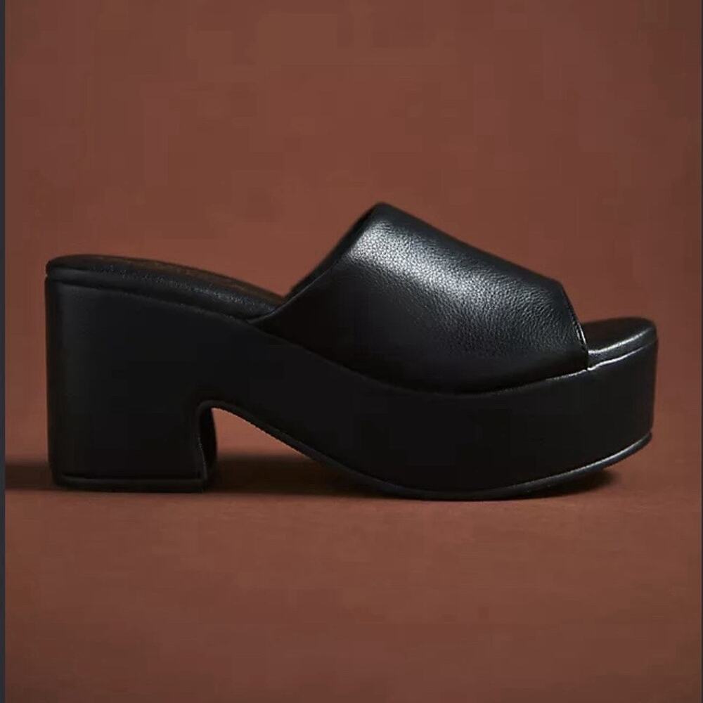 Matisse x Anthropologie Terry Black Leather Platform Mule Slide Sandals Size 9